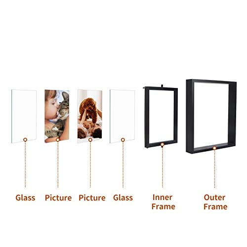 EXYGLO 2 Pack 5x7 Rustic Rotating Floating Picture Frames, Photo Frames for Vertical or Horizontal Tabletop Display, Black - Image 5