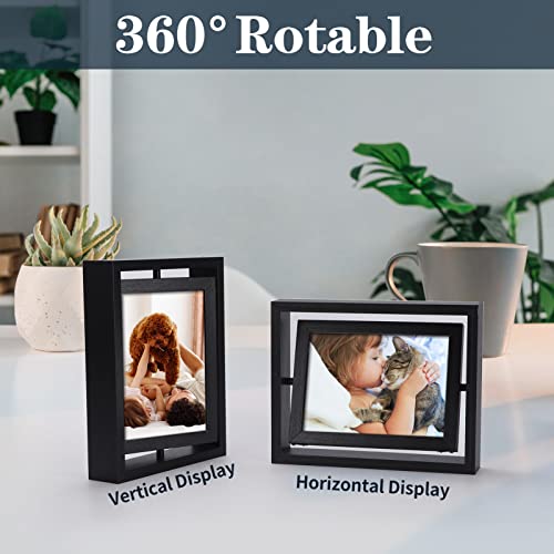 EXYGLO 2 Pack 5x7 Rustic Rotating Floating Picture Frames, Photo Frames for Vertical or Horizontal Tabletop Display, Black - Image 4
