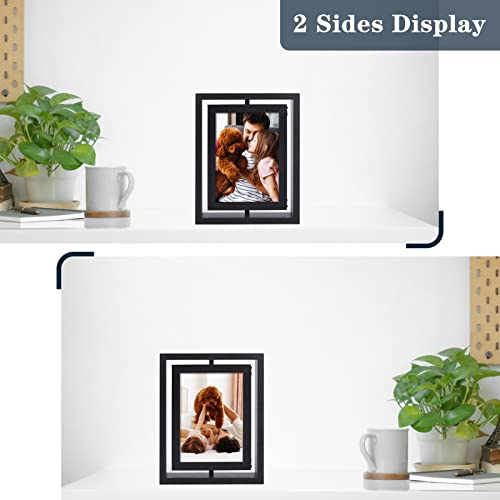 EXYGLO 2 Pack 5x7 Rustic Rotating Floating Picture Frames, Photo Frames for Vertical or Horizontal Tabletop Display, Black - Image 3