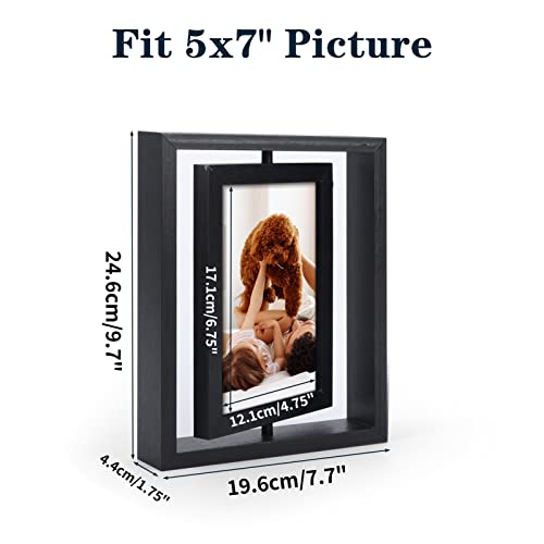 EXYGLO 2 Pack 5x7 Rustic Rotating Floating Picture Frames, Photo Frames for Vertical or Horizontal Tabletop Display, Black - Image 2