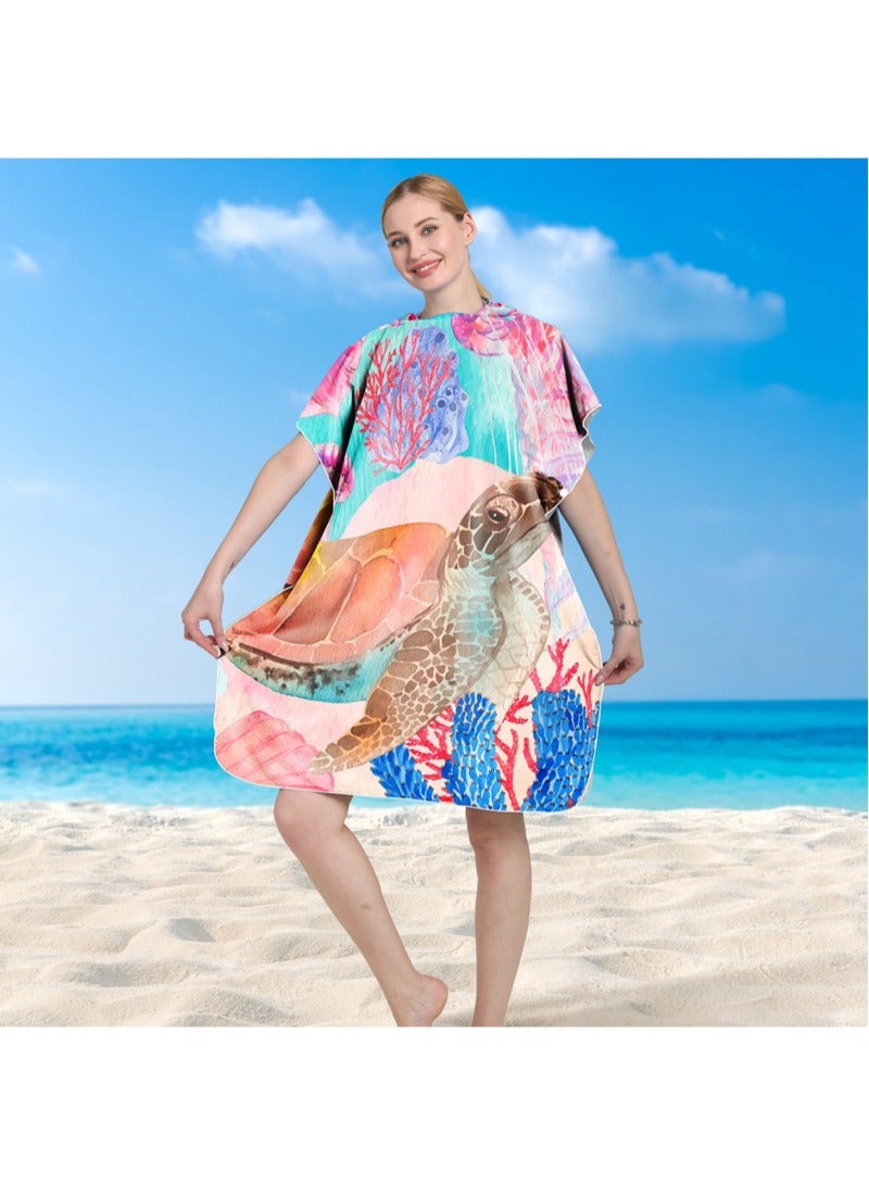 Towel Poncho Adult Hooded Large Bath Swim Surf Beach Absorbent Dry Microfiber Changing Robe for Women 80*110cm - Image 1