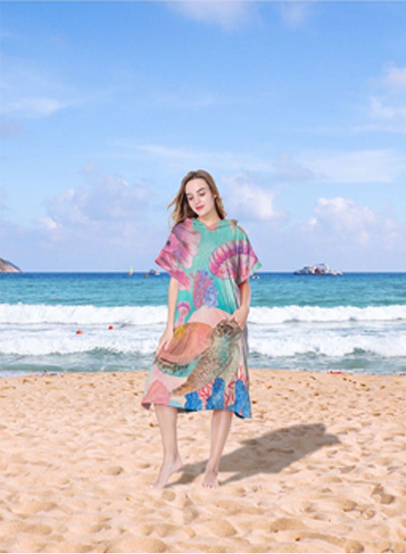 Towel Poncho Adult Hooded Large Bath Swim Surf Beach Absorbent Dry Microfiber Changing Robe for Women 80*110cm - Image 5