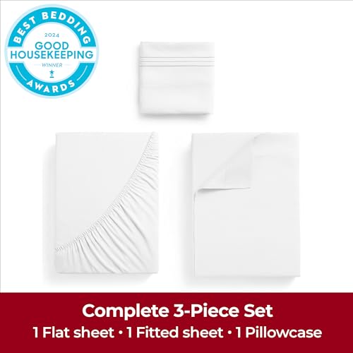 Mellanni Twin XL Sheets Set - 3 PC Iconic Collection Bedding - Hotel Luxury, Extra Soft, Cooling Bed Sheets - Wrinkle, Fade, Stain Resistant (Twin Extra Long, White) - Image 2