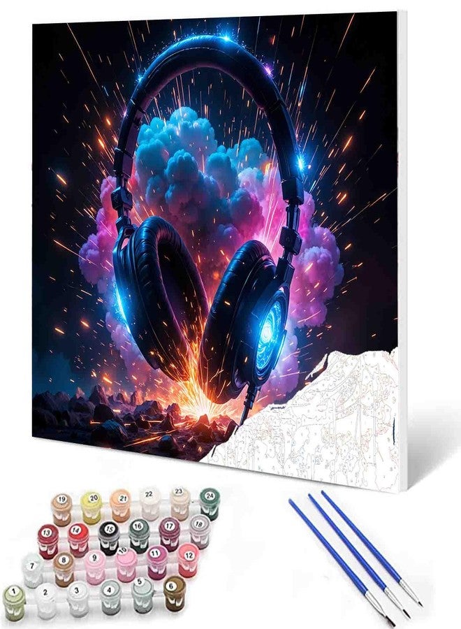 Aihonmin DIY Paint by Numbers,Hanging Headphones,Colorful Canvas Oil Painting Kit for Kids & Adults, 16X20 inches Drawing Paintwork Acrylic Pigment,for Home Living Room Decorative Painting Frameless - Image 1