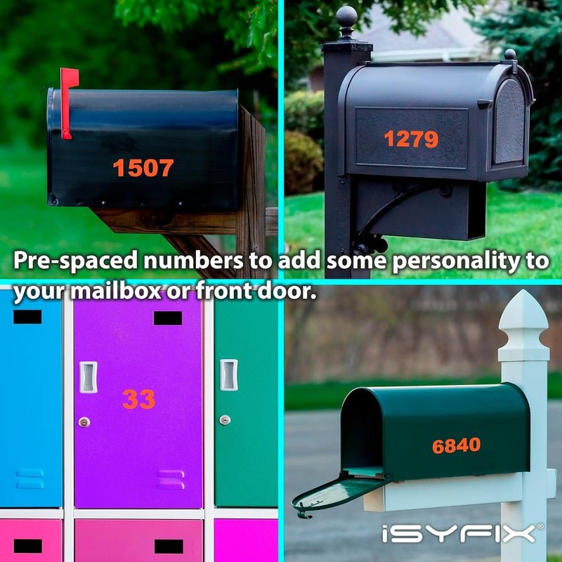 iSYFIX Orange Vinyl Numbers Stickers – 2 Inch Self Adhesive (2 Sets)- Premium Decal Die Cut and Pre-Spaced for Mailbox, Signs, Window, Door, Cars, Trucks, Homes, Address Numbers, Indoor or Outdoor - Image 2