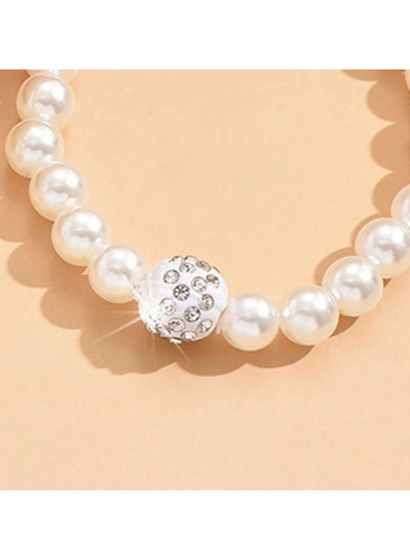 Huitich Elegant Pearl Jewelry Set Necklace, Bracelet & Stud Earrings with Crystal Ball Accents  - Image 5