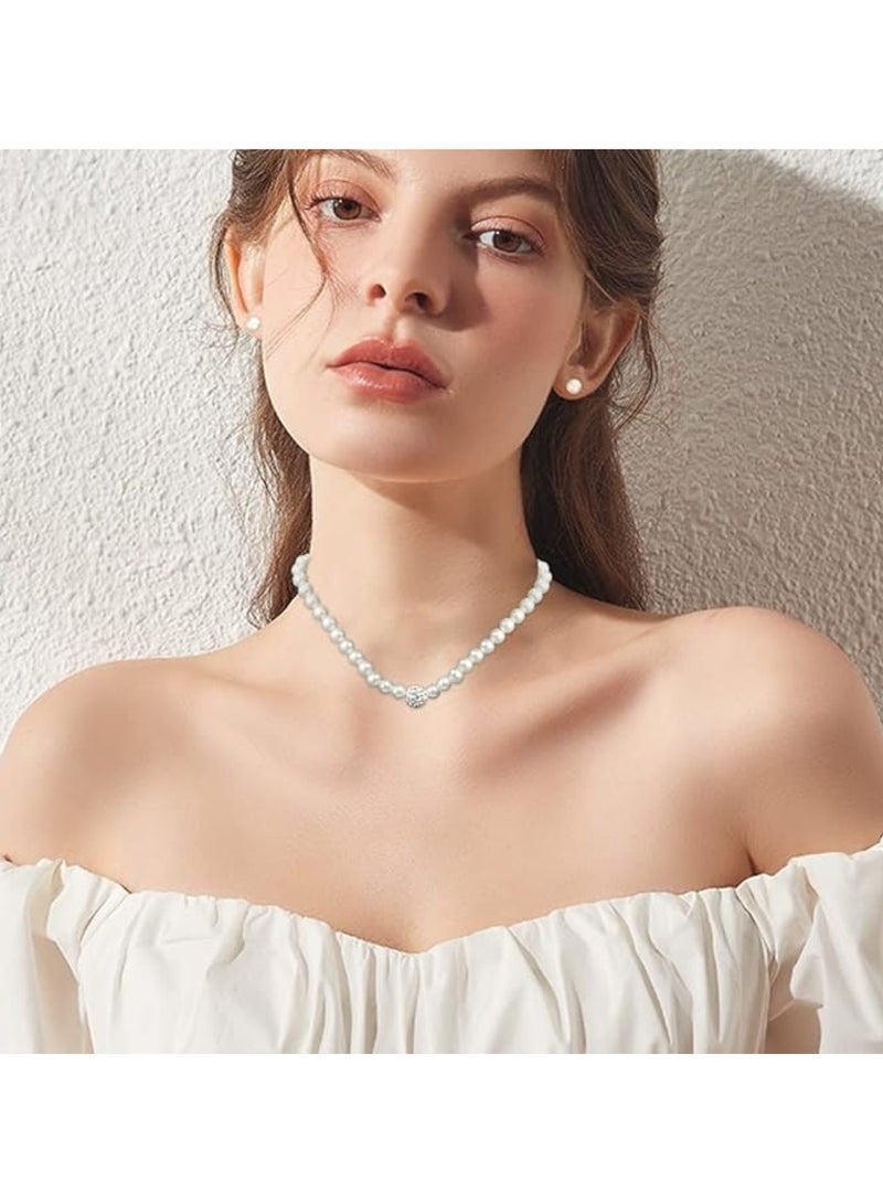 Huitich Elegant Pearl Jewelry Set Necklace, Bracelet & Stud Earrings with Crystal Ball Accents  - Image 2
