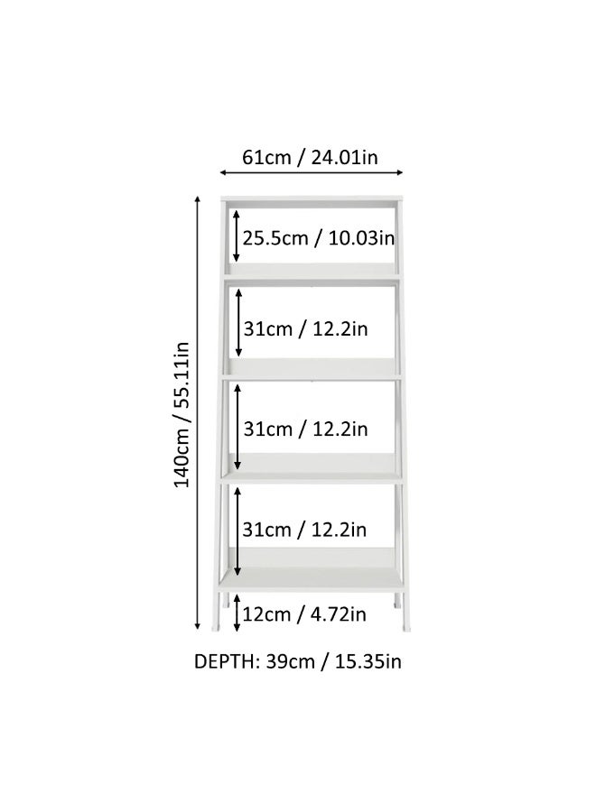 Madesa 5-Tier Ladder Shelf with Storage Space, Free Standing Bookshelf, Wood, 61 W x140 H x 39 D Cm – White - Image 3