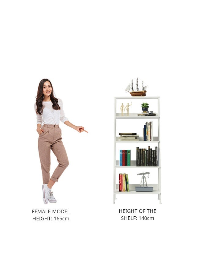 Madesa 5-Tier Ladder Shelf with Storage Space, Free Standing Bookshelf, Wood, 61 W x140 H x 39 D Cm – White - Image 4