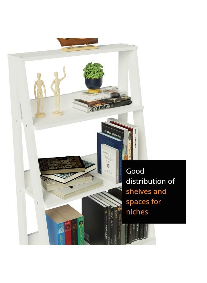 Madesa 5-Tier Ladder Shelf with Storage Space, Free Standing Bookshelf, Wood, 61 W x140 H x 39 D Cm – White - Image 5