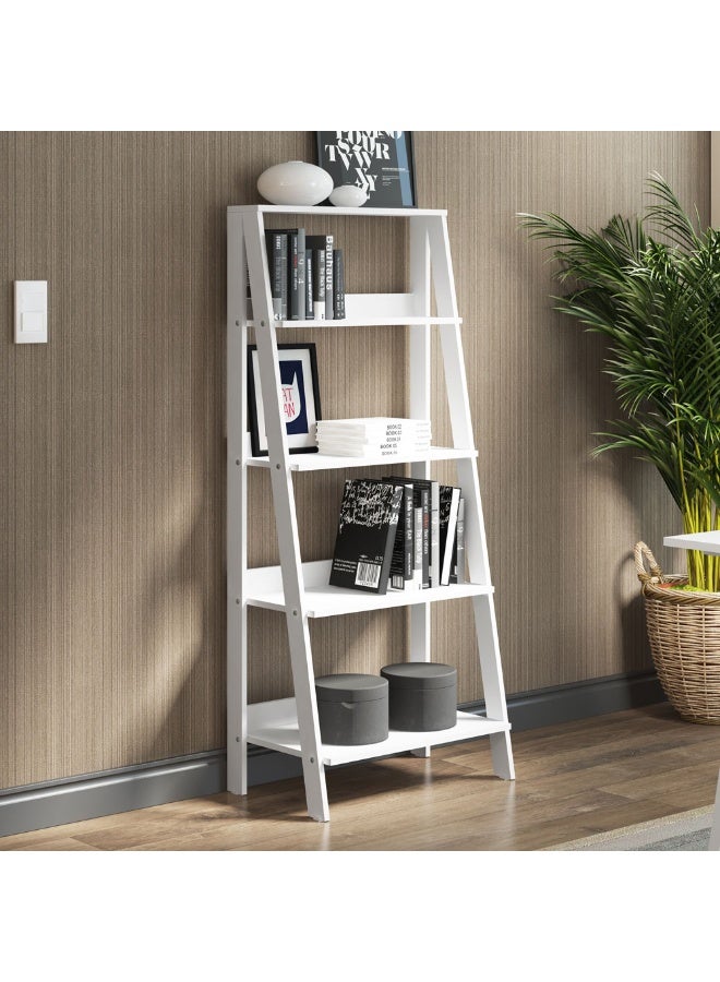 Madesa 5-Tier Ladder Shelf with Storage Space, Free Standing Bookshelf, Wood, 61 W x140 H x 39 D Cm – White - Image 1