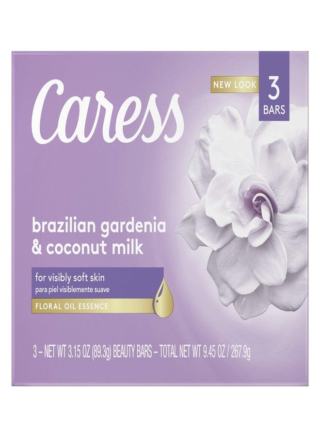 Caress Beauty Bar Soap For Visibly Soft Skin Brazilian Gardenia & Coconut Milk With Floral Oil Essence 3.15 oz 3 Bars - Image 1