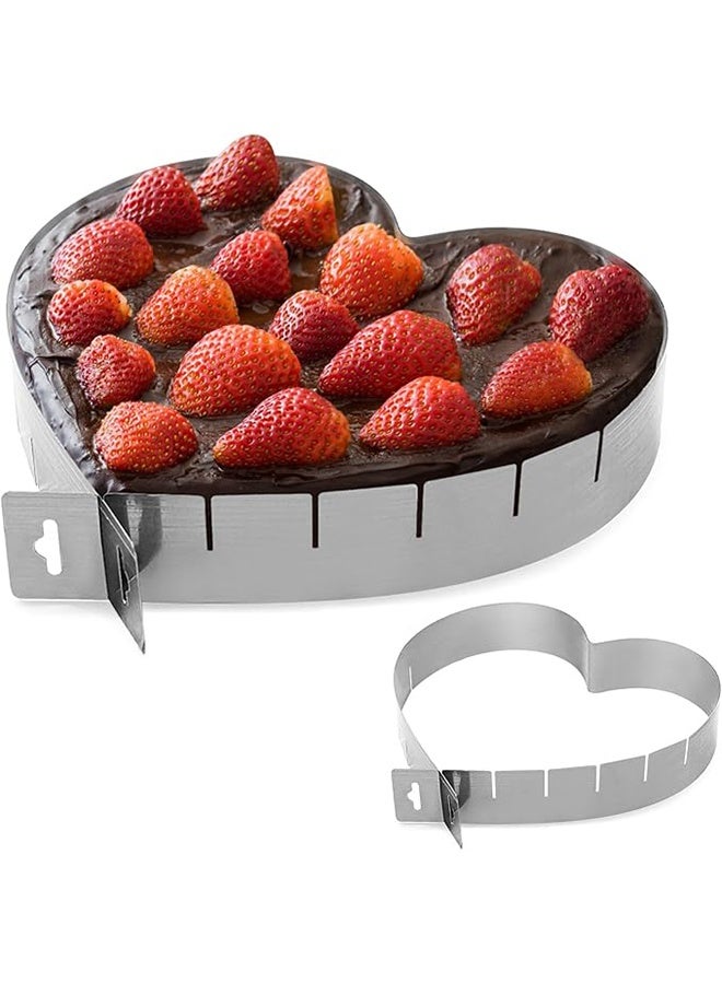 Adjustable Heart Shaped Cake Pan, Stainless Steel Cake Ring Mold, Durable Non-Stick Mousse Mold, Versatile Baking Tool for Cakes, Desserts, Family Birthday & Christmas Parties (6-10 Inch） - Image 1