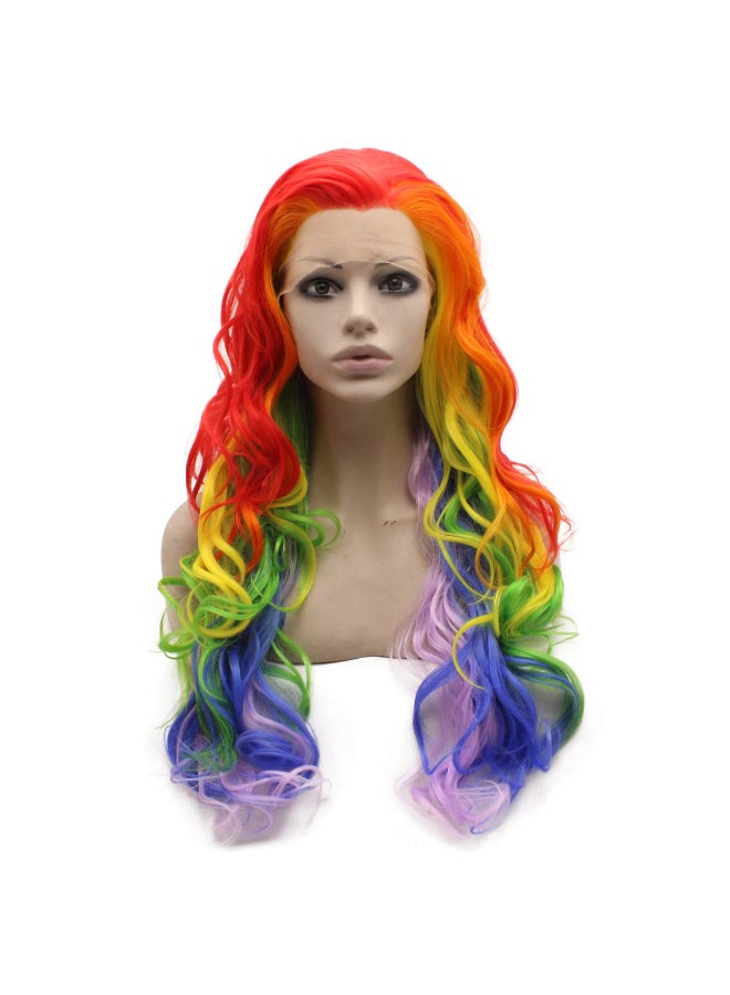 MX angel Long Colorful Rainbow Ombre Heat Friendly Fiber Lace front Cosplay Party Wig - Image 3