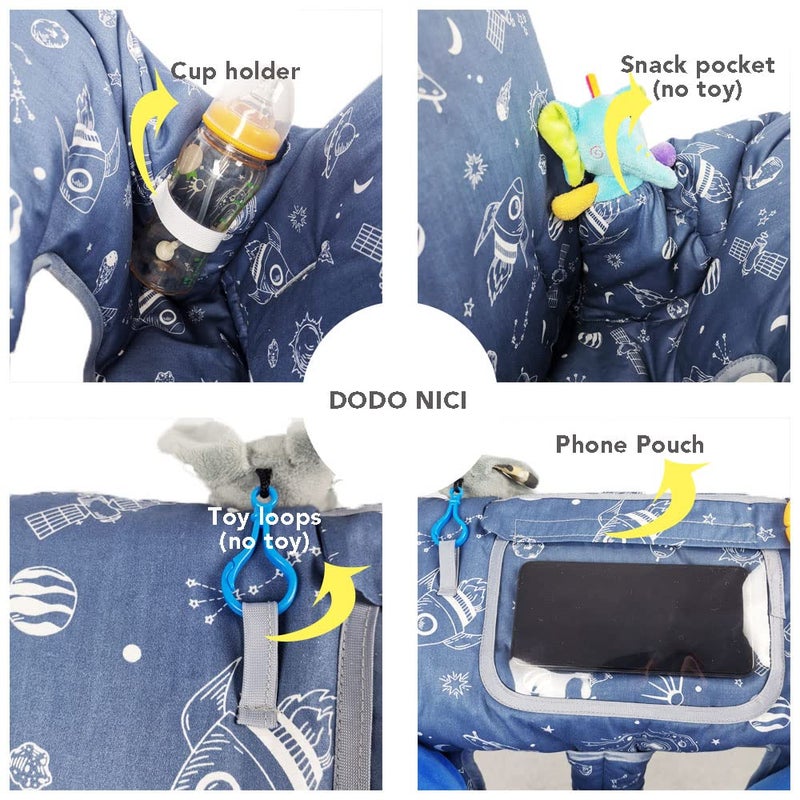 DODO NICI Shopping Cart Cover for Baby/Toddler, Cozy High Chair Cover, Blue Spaceship - Image 4