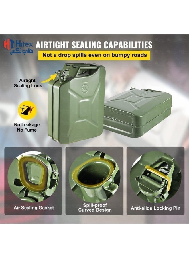 Hitex Metal Jerry Can – Fuel Storage Container for Petrol, Diesel, or Water – Green – Made in Taiwan (20 L) - Image 3