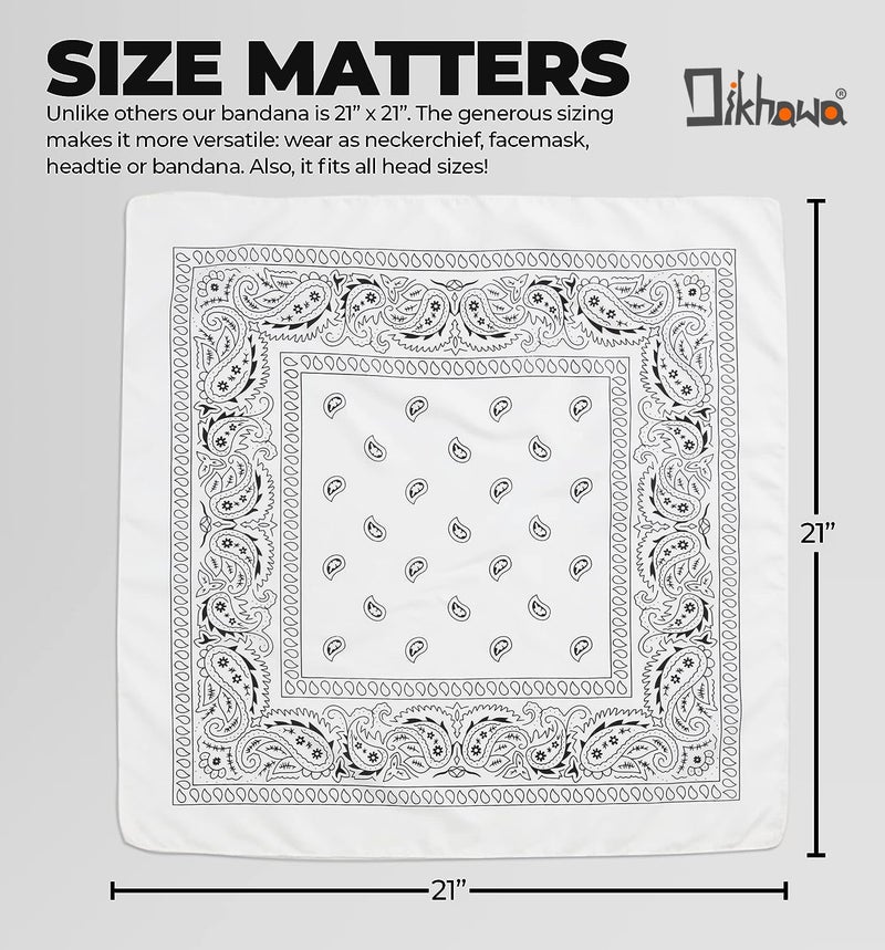 DIKHAWA Unisex Soft Breathable Cotton Paisley Printed Cowboy Bandanas,Headband,Scarf (WHITE_50CM X 50CM_Pack of 1) - Image 2