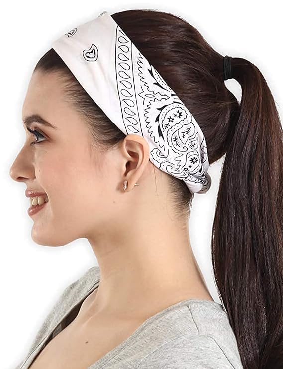 DIKHAWA Unisex Soft Breathable Cotton Paisley Printed Cowboy Bandanas,Headband,Scarf (WHITE_50CM X 50CM_Pack of 1) - Image 5