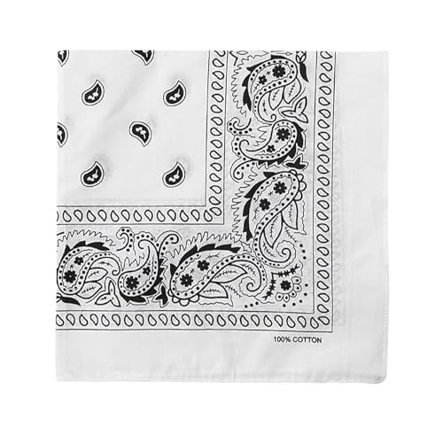 DIKHAWA Unisex Soft Breathable Cotton Paisley Printed Cowboy Bandanas,Headband,Scarf (WHITE_50CM X 50CM_Pack of 1) - Image 1