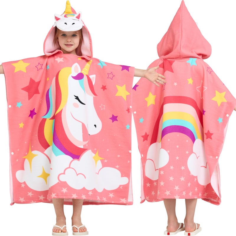 Joiedomi Kids Beach Towels with Hood for 310 Years Boys Girls Unicorn Hooded Toddler Bath Towel Poncho Absorbent Quick Dry Soft Microfiber Swim Robe with Backpack Lightweight 30x30 for Beach Pool