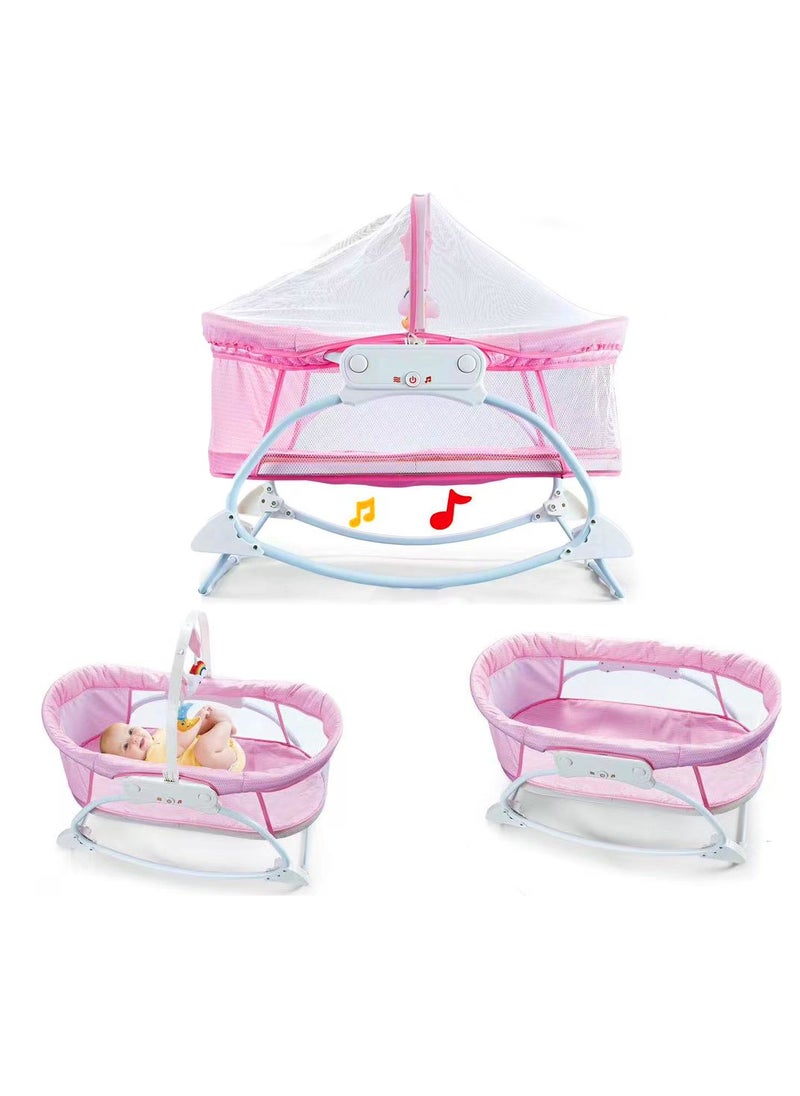 Factory Price Portable Swing Baby Rocker Bassinet with Music Functions - Pink  - Image 1