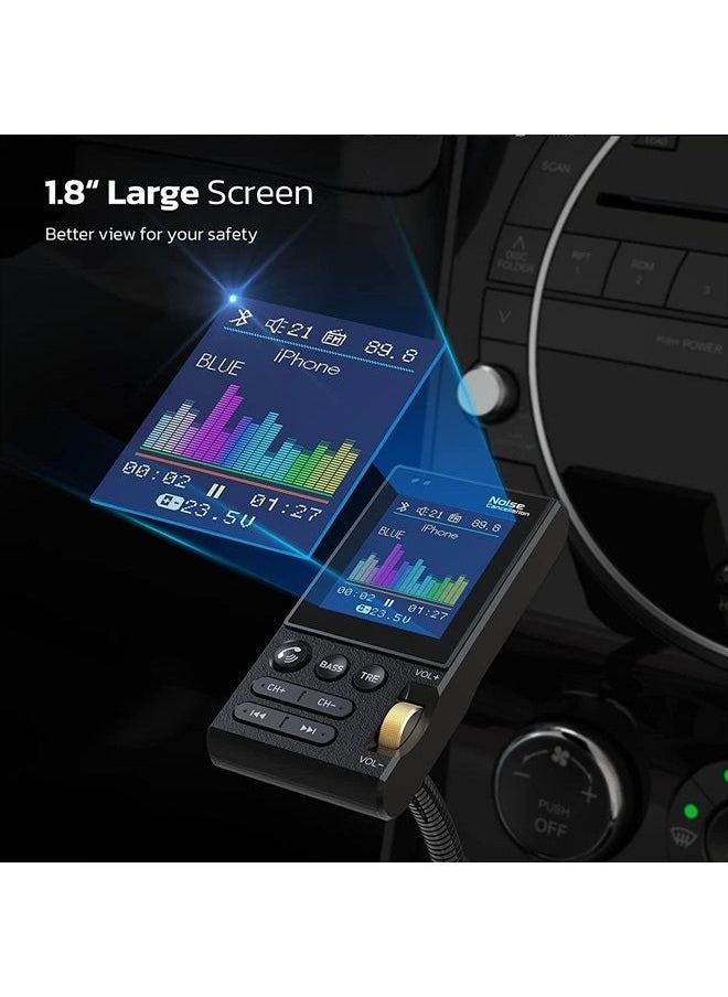nulaxy - Bluetooth FM Transmitter, Enhanced Mic Aux Bluetooth Adapter for Car W 1.8” Color Screen, Car Bluetooth Adapter for Hands-Free Call, QC3.0 Fast Charge, Bass Treble Booster Audio Players-KM20 - Image 1