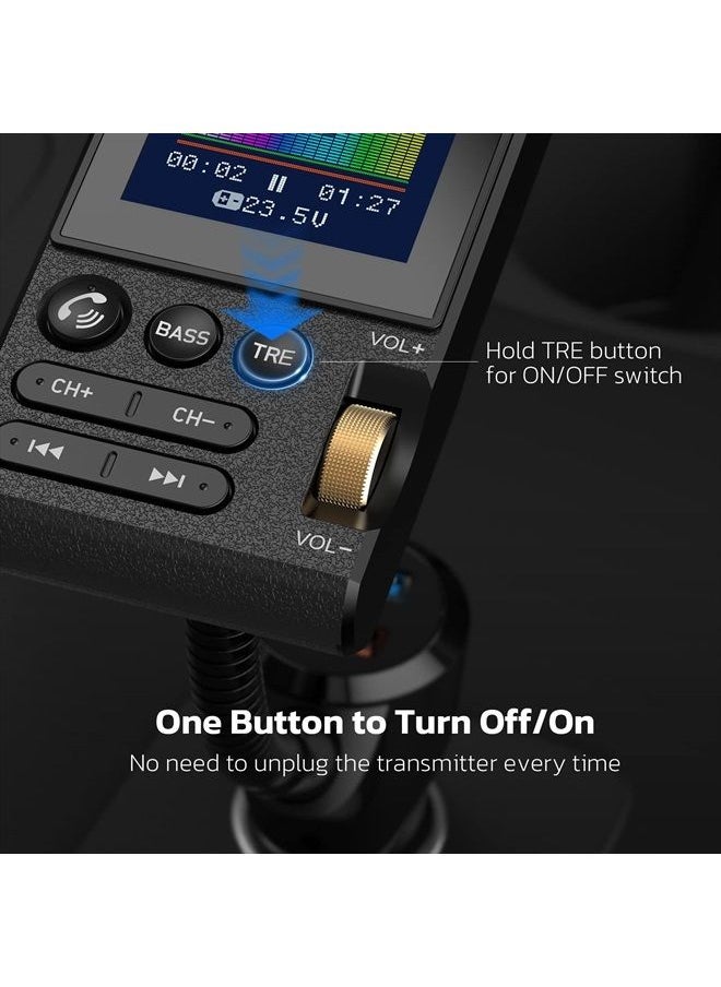 nulaxy - Bluetooth FM Transmitter, Enhanced Mic Aux Bluetooth Adapter for Car W 1.8” Color Screen, Car Bluetooth Adapter for Hands-Free Call, QC3.0 Fast Charge, Bass Treble Booster Audio Players-KM20 - Image 1