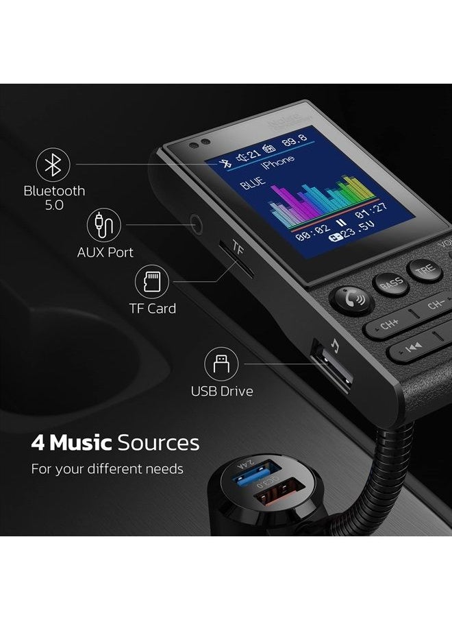 nulaxy - Bluetooth FM Transmitter, Enhanced Mic Aux Bluetooth Adapter for Car W 1.8” Color Screen, Car Bluetooth Adapter for Hands-Free Call, QC3.0 Fast Charge, Bass Treble Booster Audio Players-KM20 - Image 1