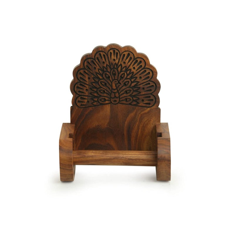 ExclusiveLane ExclusiveLane Dancing Peacock Hand Carved Toilet Roll Holder Tissue Holder Wall Mounted in Sheesham Wood Tissue Roll Stand for Bathroom Toilet Tissue Stand Tissue Holders Toilet Paper Roll Holder  - Image 2