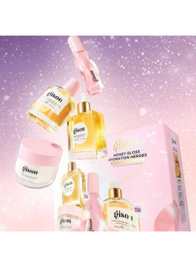 جيسو مجموعة "Honey Gloss Hydration Heroes" من Gisou المكونة من 4 قطع للعناية بالشعر والشفاه – مجموعة هدايا للترطيب ومنح الشعر لمعاناً فائقاً مع ملمع للشفاه. - Image 2