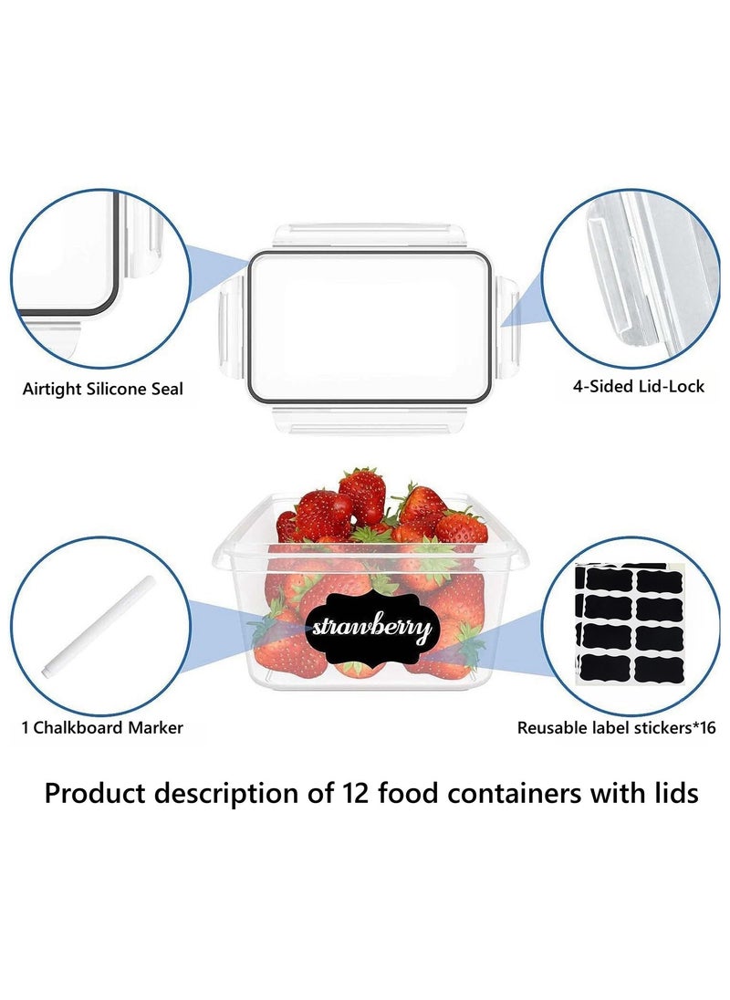 Generic - 12 PCS Food Storage Containers with Locking Lids Airtight Kitchen Organizer Fridge Organizers and Storage Food Container Storage Box with Lid Ideal for Meal Prep and Food Freshness - Image 1