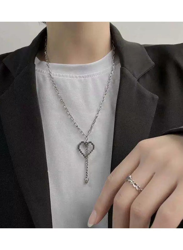 Goolsky قلادة قلب موزاييك كورية - سلسلة من الفولاذ المقاوم للصدأ للجنسين، مجوهرات من الفولاذ التيتانيوم المقاومة للتلاشي - Image 1