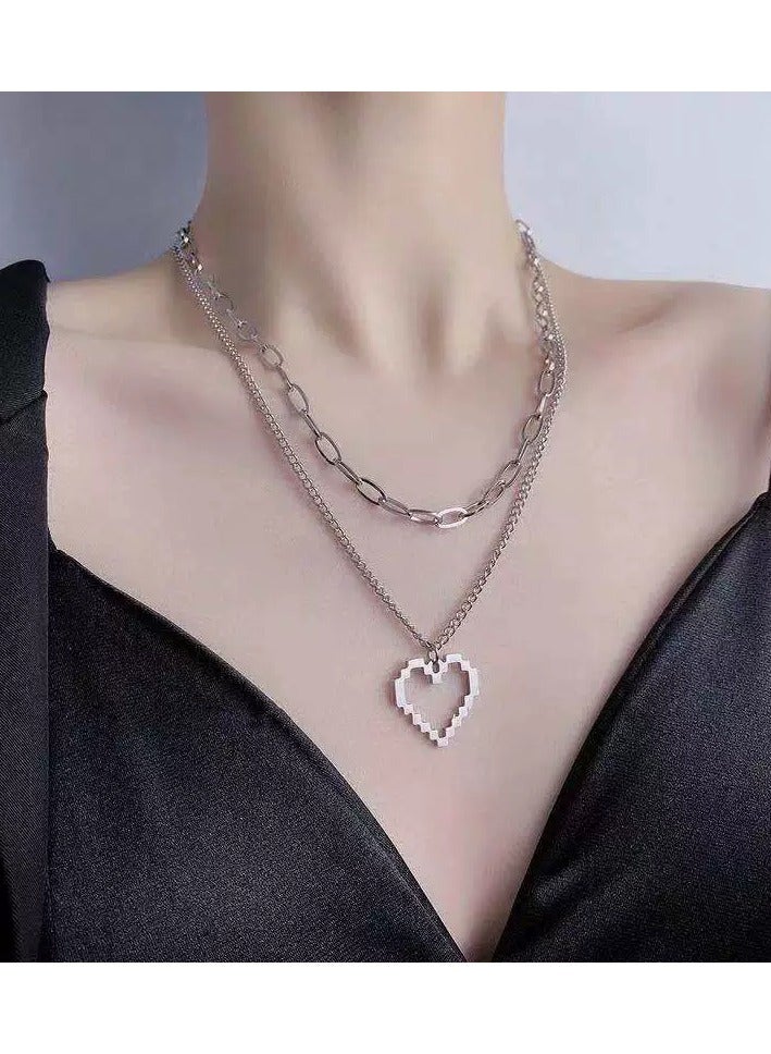 Goolsky قلادة قلب موزاييك كورية - سلسلة من الفولاذ المقاوم للصدأ للجنسين، مجوهرات من الفولاذ التيتانيوم المقاومة للتلاشي - Image 2