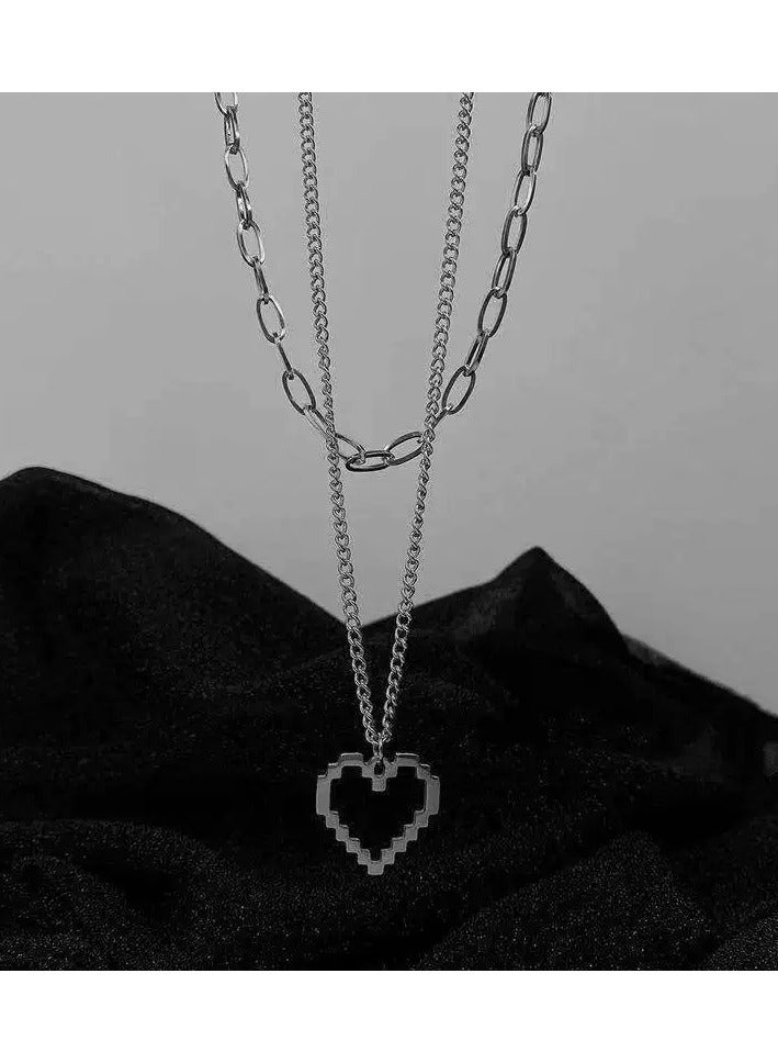 Goolsky قلادة قلب موزاييك كورية - سلسلة من الفولاذ المقاوم للصدأ للجنسين، مجوهرات من الفولاذ التيتانيوم المقاومة للتلاشي - Image 3
