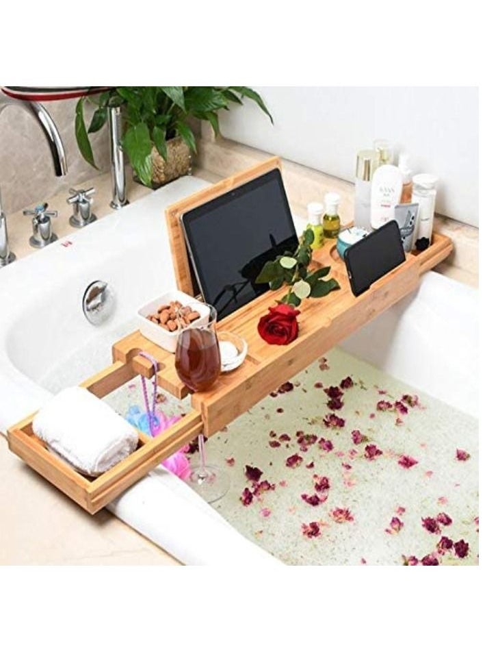 Rubik - Bamboo Bathtub with Mirror Sliding Tray & Extending Sides with Smartphone Holder - Image 1