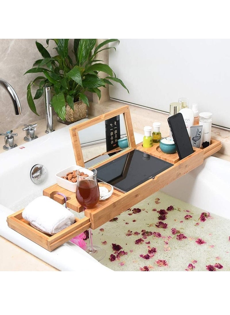 Rubik - Bamboo Bathtub with Mirror Sliding Tray & Extending Sides with Smartphone Holder - Image 1