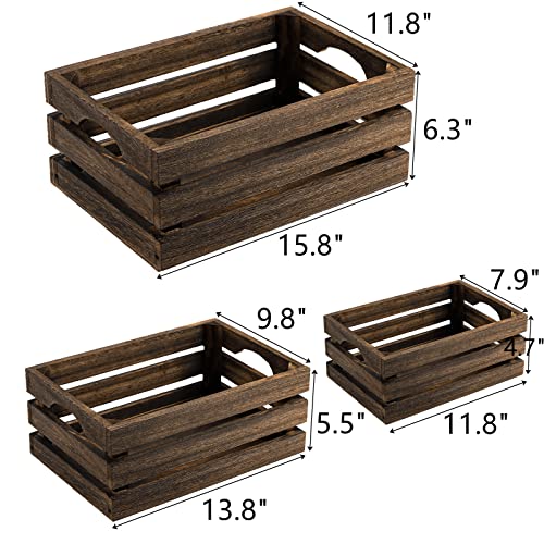 ZOOFOX Set of 3 Nesting Wooden Crates, Rustic Wood Basket with Handles, Decorative Farmhouse Wooden Storage Container Boxes for Party, Office, Bedroom, Kitchen and Closet - Image 2