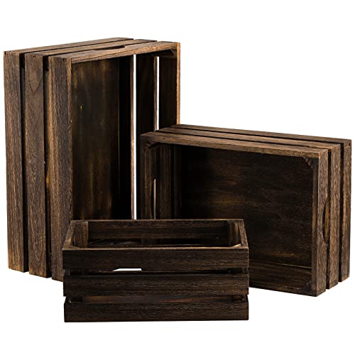 ZOOFOX Set of 3 Nesting Wooden Crates, Rustic Wood Basket with Handles, Decorative Farmhouse Wooden Storage Container Boxes for Party, Office, Bedroom, Kitchen and Closet - Image 3