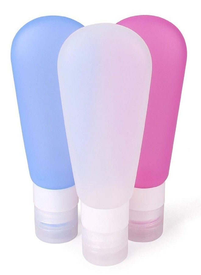MEETDIP Travel Refillable Bottle Container, Easy to Carry Shampoo, Conditioner, Body Wash, Cosmetic Toiletries, BPA Free Leak Proof, Travel & Pocket Friendly (90ml x Pack of 3 Multicolour & Silicone) - Image 1