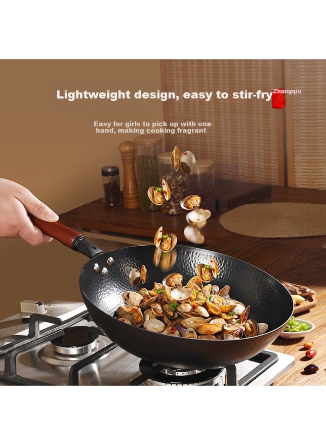 Jincun Iron Wok, Uncoated Stir-fry Pan, Round Bottom Non-stick Cast Iron Pan For Home Cooking, Pre-seasoned, 30cm - Image 1