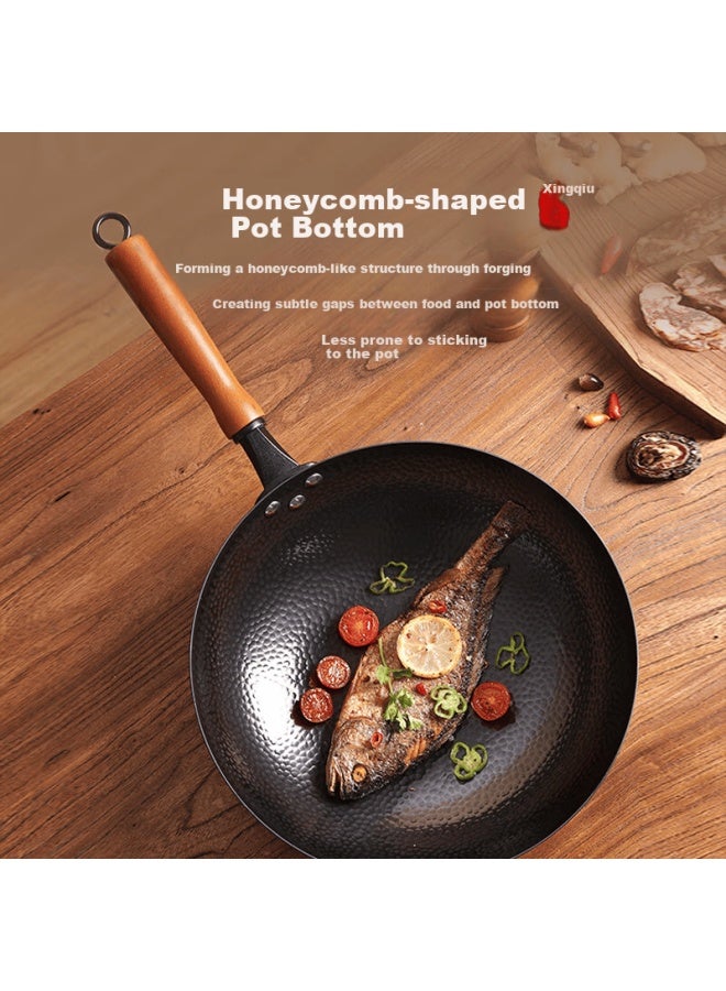 Jincun Iron Wok, Uncoated Stir-fry Pan, Round Bottom Non-stick Cast Iron Pan For Home Cooking, Pre-seasoned, 30cm - Image 2