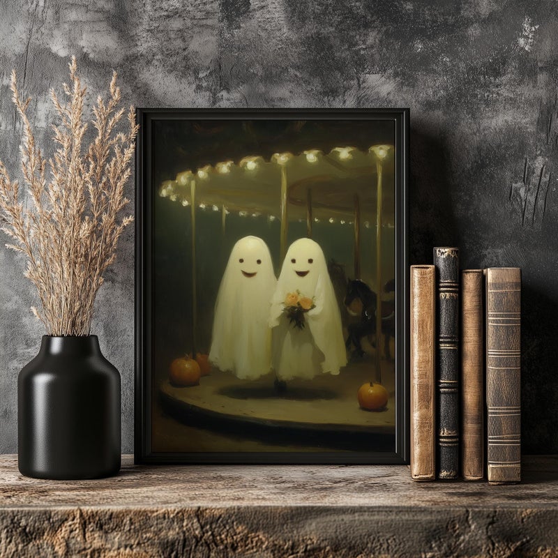 TNESSENTIAL Romantic Ghost Wall Art – ‘Fairground Romance’, Gothic Print, Cute Autumn Wall Art, Vintage Gothy Decor, Fall Home Print - Image 2