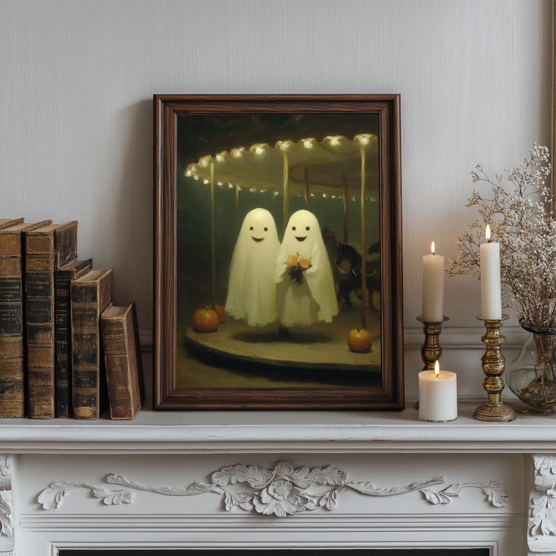TNESSENTIAL Romantic Ghost Wall Art – ‘Fairground Romance’, Gothic Print, Cute Autumn Wall Art, Vintage Gothy Decor, Fall Home Print - Image 1