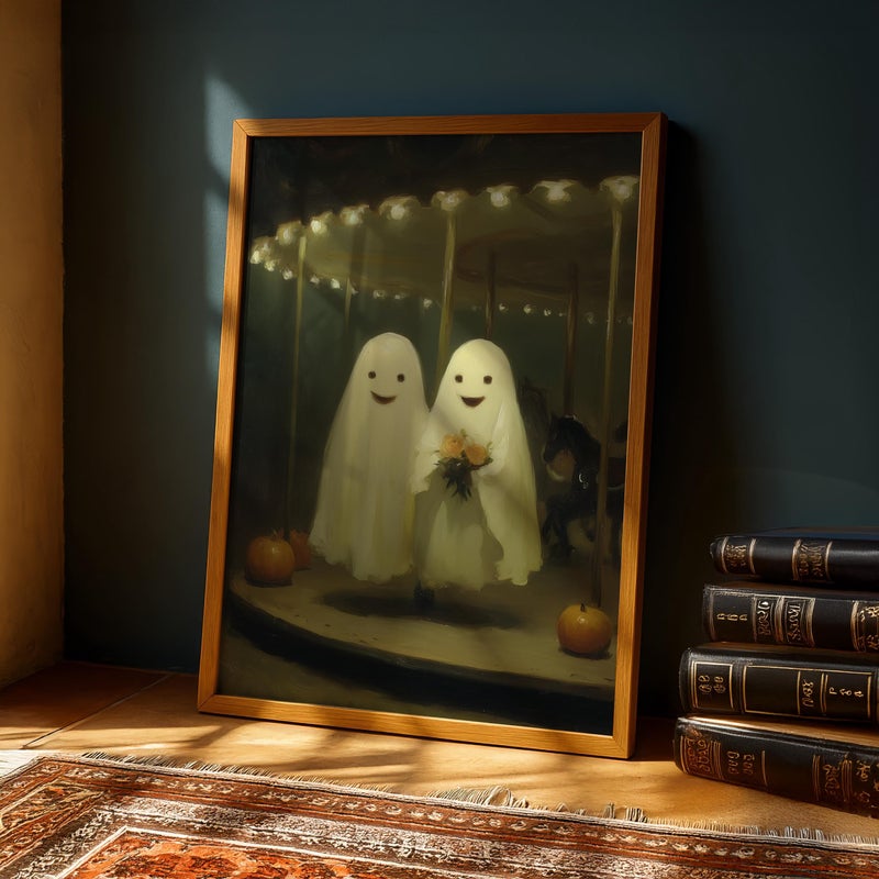TNESSENTIAL Romantic Ghost Wall Art – ‘Fairground Romance’, Gothic Print, Cute Autumn Wall Art, Vintage Gothy Decor, Fall Home Print - Image 5