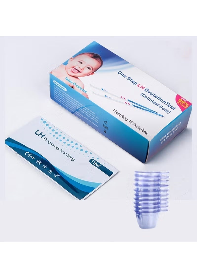 10-piece Ovulation Test Kit with 10 Urine Cups – Accurately Predicts Ovulation Within 24–48 Hours, Shows Results in 10 Minutes, Helps You Track Fertility Easily, Ovulation Test Paper
