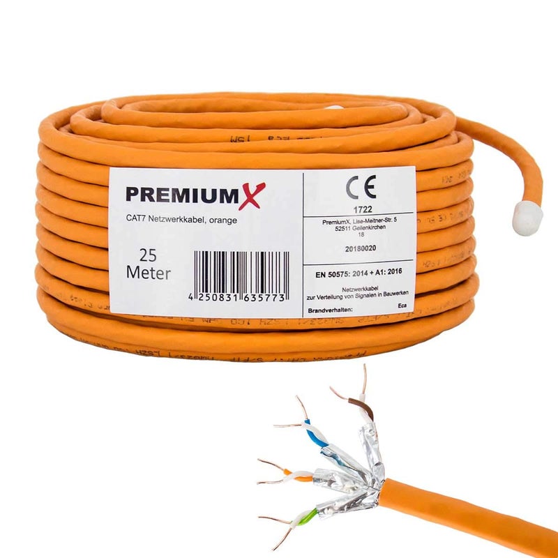 PremiumX 25 m CAT 7 Network Cable Simplex LAN Cable Ethernet Data Cable S/FTP PiMF PoE Eca Cat7 Installation Cable Cat.7 - Image 1