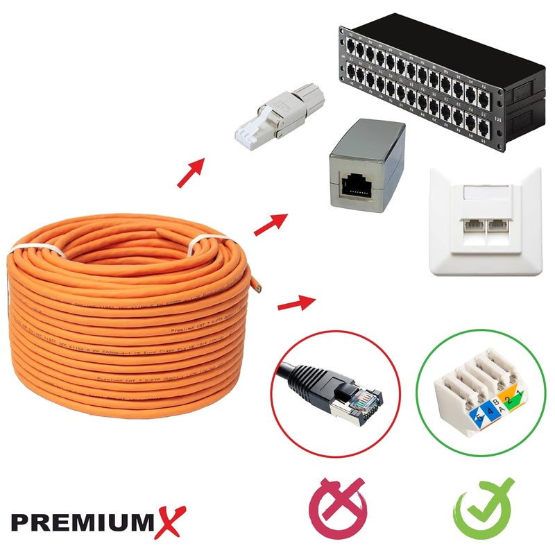 PremiumX 25 m CAT 7 Network Cable Simplex LAN Cable Ethernet Data Cable S/FTP PiMF PoE Eca Cat7 Installation Cable Cat.7 - Image 5