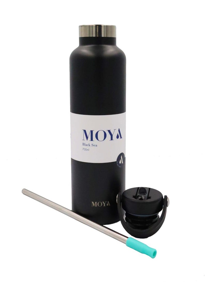 Moya "Black Sea"  700ml Insulated Sustainable Water Bottle Black - Image 4
