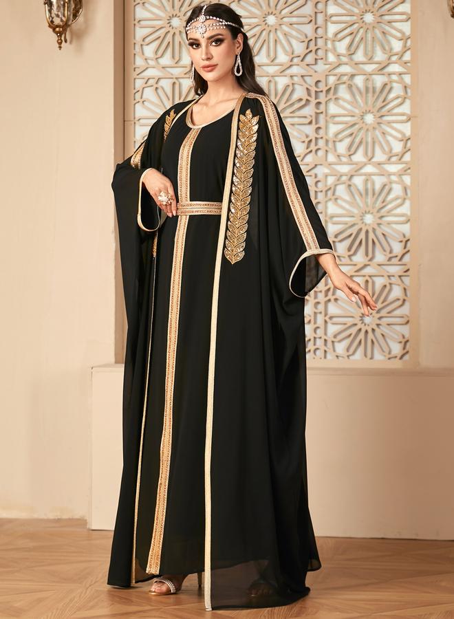 Take Two Sequined Maxi Dress and Front Open Kimono Modest Set - Image 5