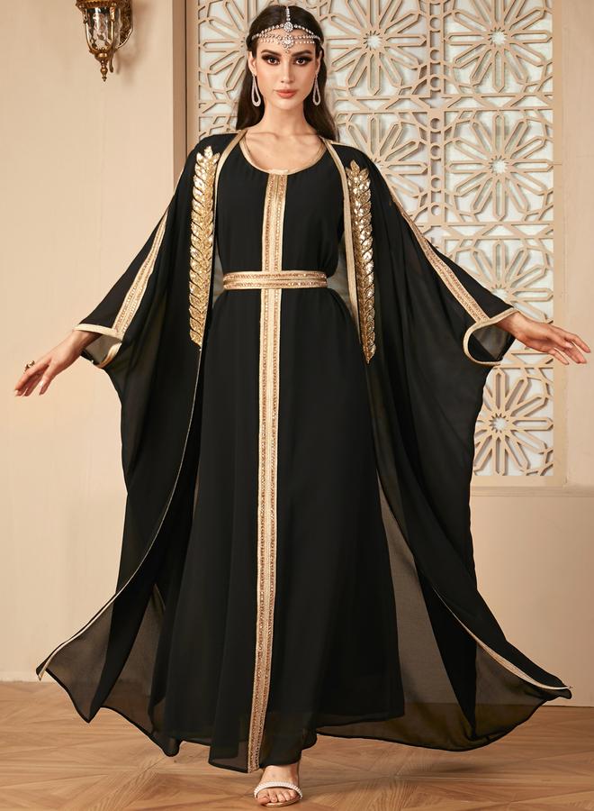 Take Two Sequined Maxi Dress and Front Open Kimono Modest Set - Image 1